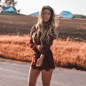 Tularosa Red Maroon Romper Jumpsuit Small Beaded Ruffle